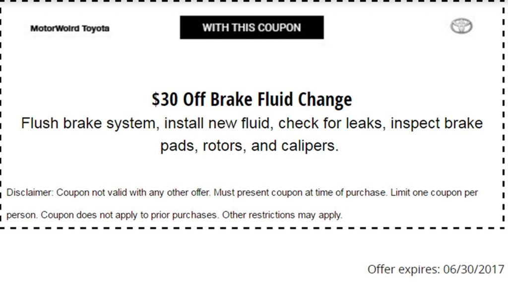 Motorworld Toyota Brake Fluid Change Coupon Northeast Pennsylvania